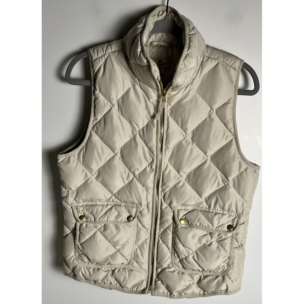 Woolrich Quilted Puffer Jacket Womens Sz M‎ Gold Zipper And Snaps In Beige